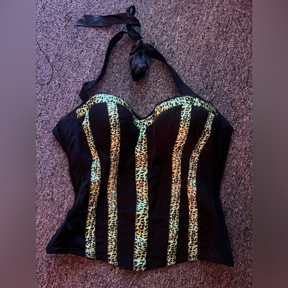 black and green leopard corset top